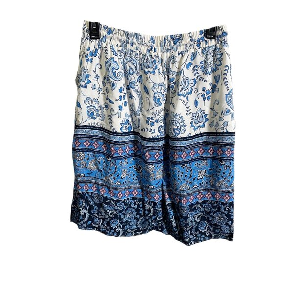 Loft XS Floral Blue & White Printed Drawstring Elastic Waist Skirt - Picture 4 of 4